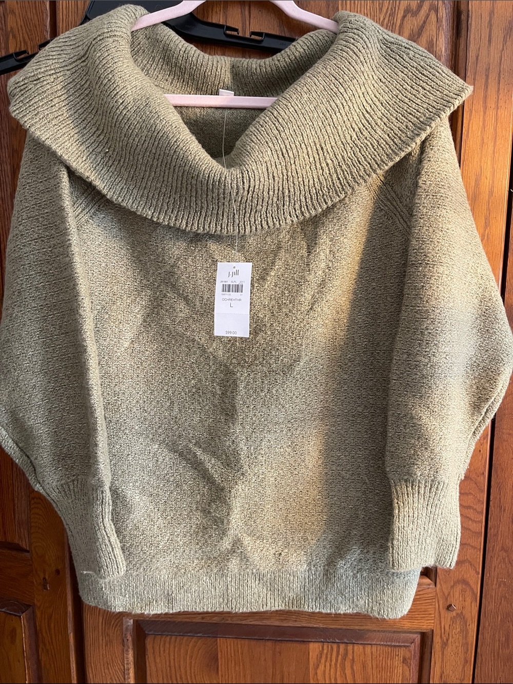 J. Jill Olive Green Wide Collar Knit Sweater